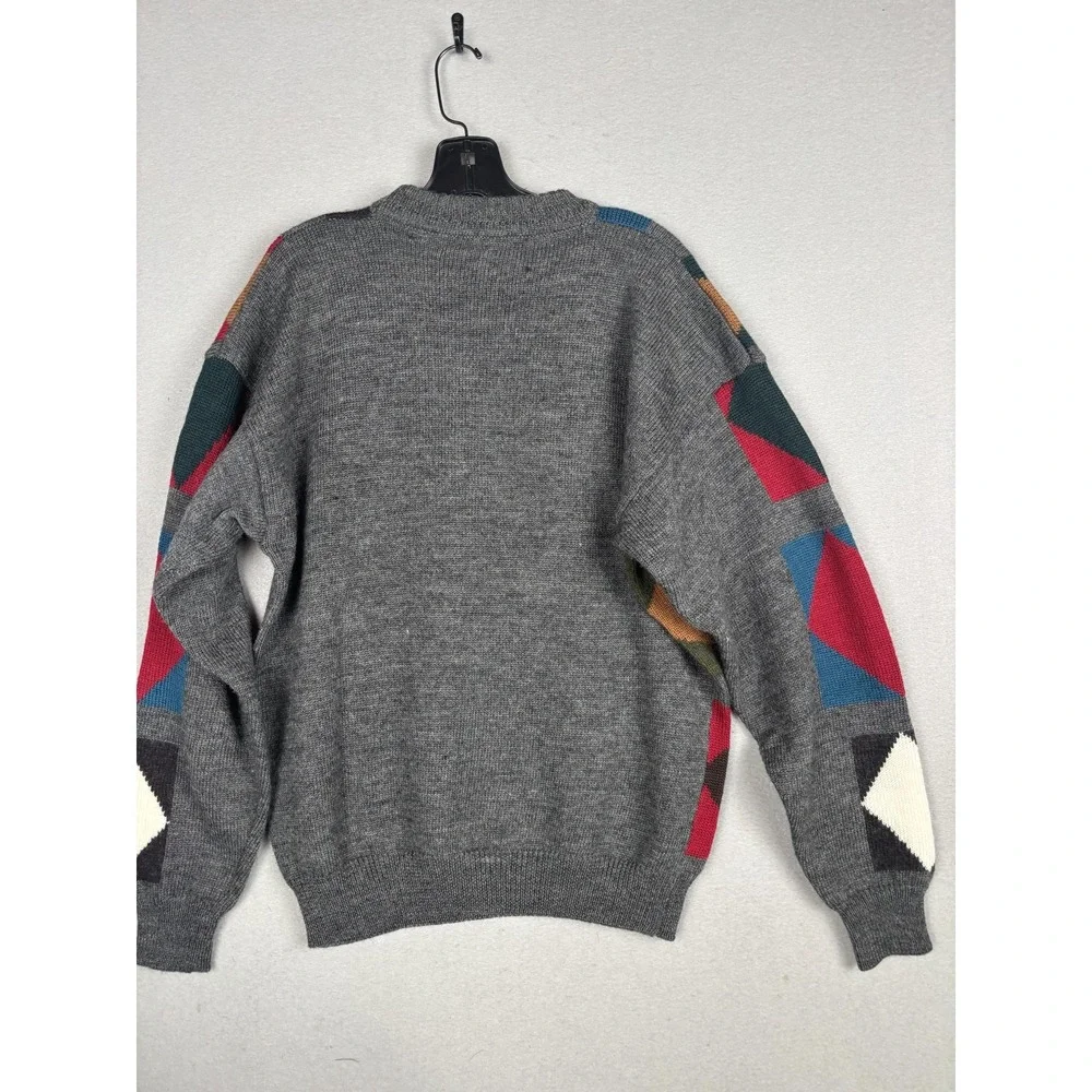 Vintage Morris & Porter Sweater Mens Medium Multicolor Argyle Wool Crewneck 80s